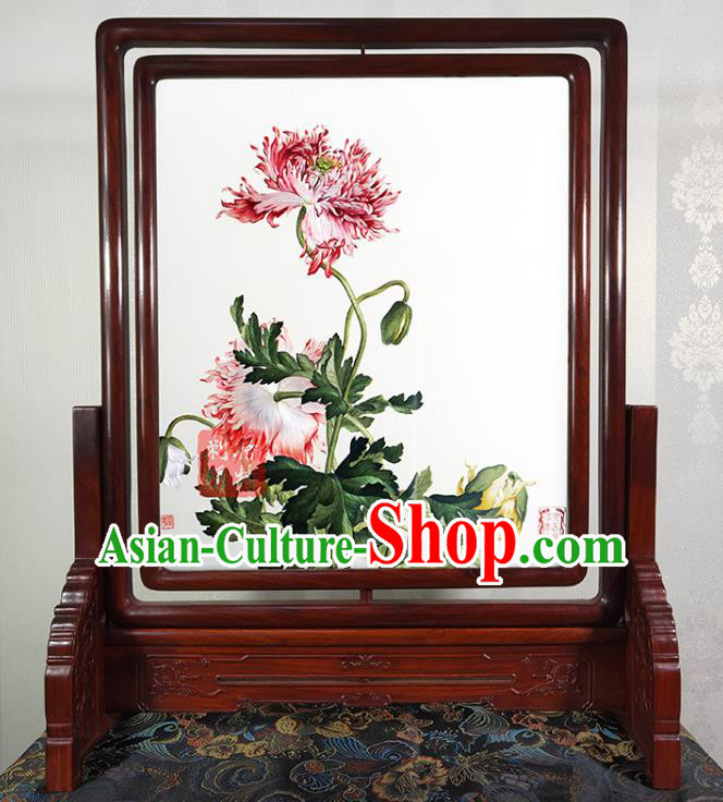 Chinese Handmade Table Decoration Traditional Suzhou Embroidery Chrysanthemum Painting Rotating Screen Embroidered Craft
