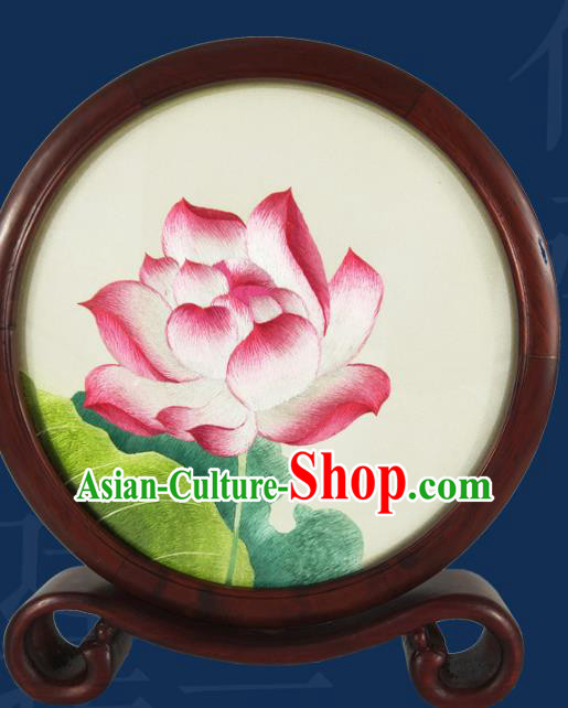 China Embroidered Lotus Desk Decoration Handmade Table Screen Suzhou Embroidery Craft