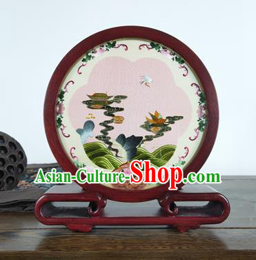 Handmade Embroidered Heavenly Palace Table Screen China Traditional Rosewood Home Decoration