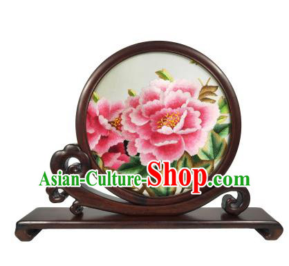 Chinese Suzhou Embroidery Screen Double Side Embroidered Screen Traditional Rosewood Carving Table Decoration