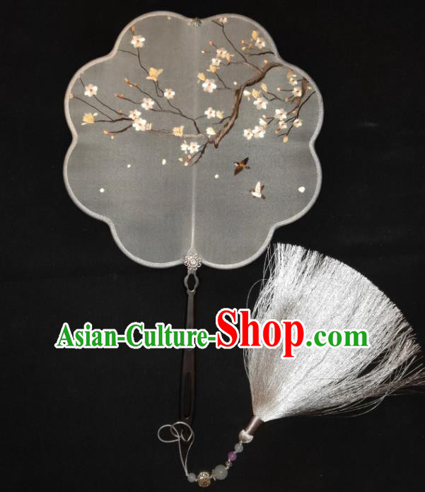 Traditional China Suzhou Embroidery Plum Blossom Silk Fan Embroidered Palace Fan Handmade Hanfu Fan