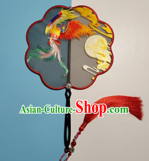 China Suzhou Embroidery Phoenix Silk Fan Handmade Double Side Hanfu Fan Traditional Embroidered Palace Fan