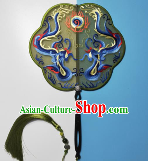 Traditional Embroidered Palace Fan China Suzhou Embroidery Phoenix Silk Fan Handmade Double Side Hanfu Fan