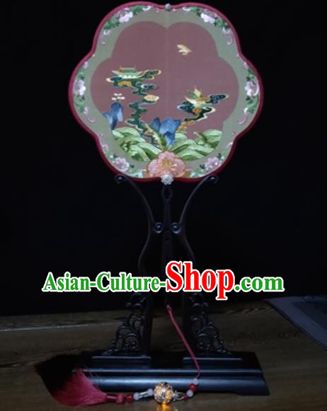 Traditional Hanfu Embroidered Fan China Suzhou Embroidery Fans Handmade Pink Silk Palace Fan