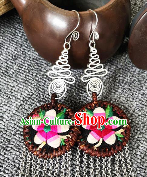Handmade China Embroidered Earrings Traditional National Rattan Ear Accessories Miao Ethnic Jewelry