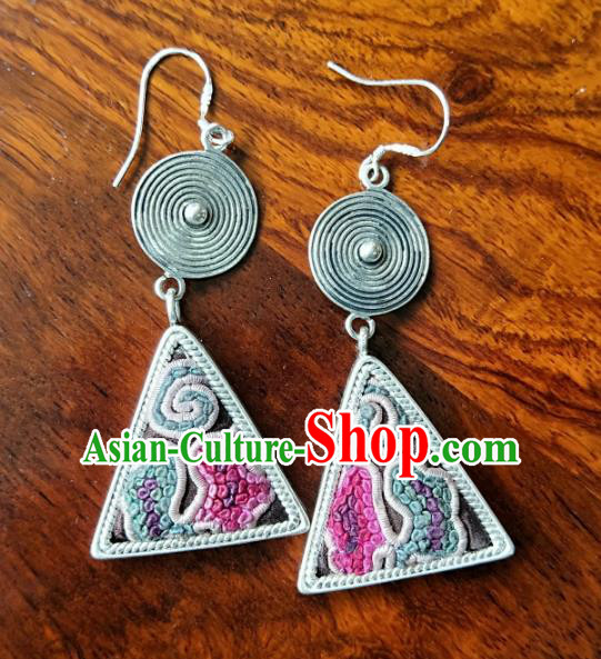Handmade China Women Embroidered Ear Accessories National Silver Earrings Traditional Ethnic Jewelry