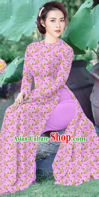 Traditional Custom Vietnamese Pink Ao Dai Qipao Dress and Pants Asian Vietnam Stage Show Cheongsam Female Costumes