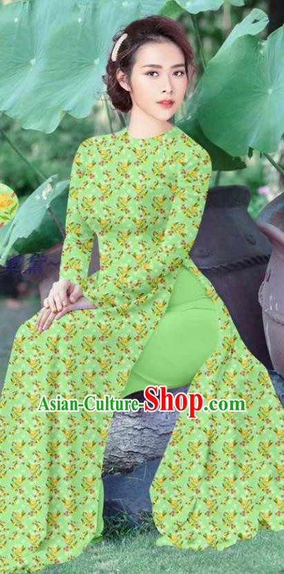 Custom Light Green Vietnamese Uniforms Traditional Ao Dai Dress and Pants Asian Vietnam Cheongsam Qipao Women Costume