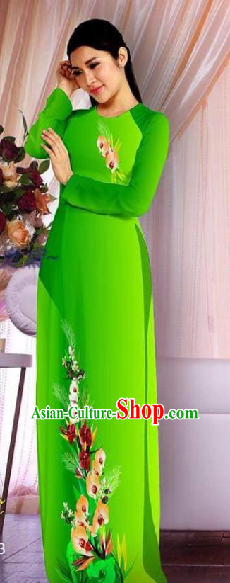 Custom Vietnamese Women Costumes Traditional Ao Dai Dress Printing Qipao Asian Clothing Vietnam Classical Cheongsam with Pants