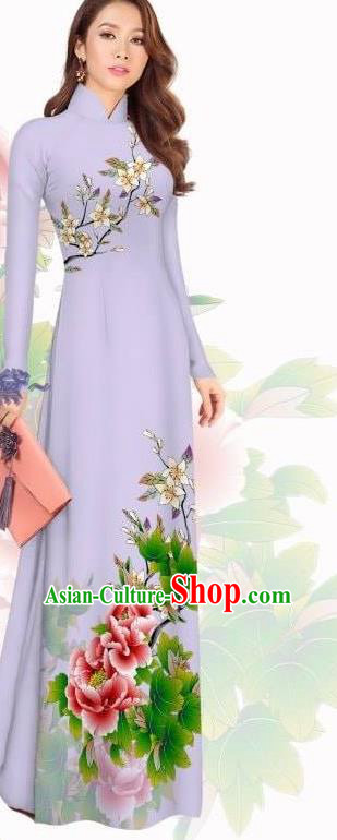 Custom Violet Qipao with Pants Asian Vietnamese Ao Dai Dress Classical Clothing Vietnam Women Traditional Cheongsam