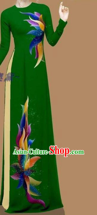 Traditional Green Dress Custom Women Qipao with Pants Asian Bride Fashion Vietnamese Ao Dai Clothing Vietnam Cheongsam