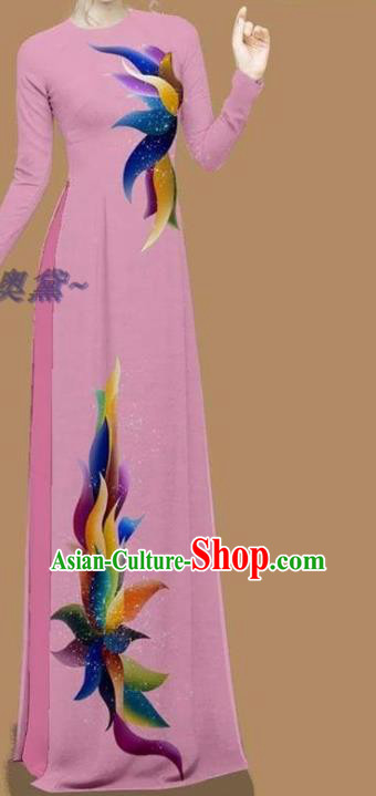 Asian Bride Fashion Vietnamese Ao Dai Clothing Vietnam Women Qipao with Pants Traditional Dress Custom Pink Cheongsam