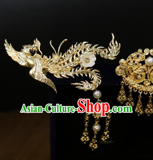 Chinese Classical Hair Accessories Traditional Wedding Hairpins Golden Phoenix Hair Sticks