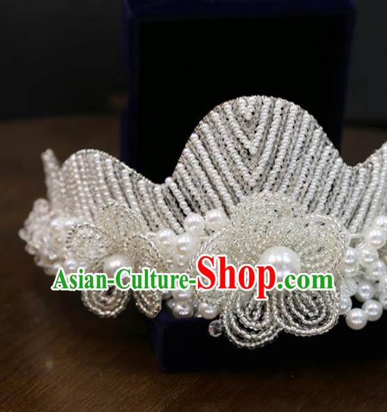 Top Grade Europe Princess Hair Accessories White Beads Flower Royal Crown