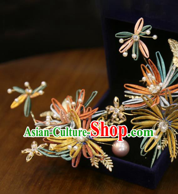 Chinese Traditional Classical Hair Accessories Xiuhe Suit Hair Claws Wedding Silk Flower Hair Stick
