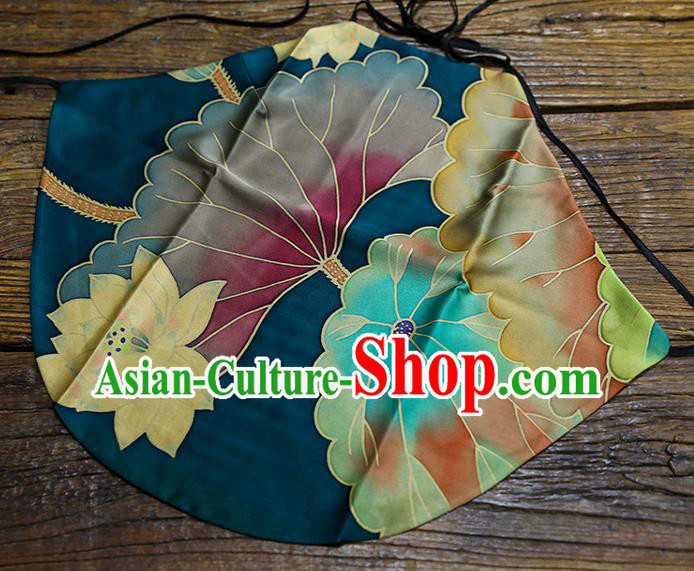 Chinese Traditional Stomachers Costume Classical Lotus Pattern Blue Silk Bellyband