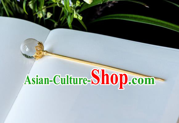 China Song Dynasty Crystal Quartz Hair Stick Ancient Gilding Lotus Hair Accessories Traditional Hairpin
