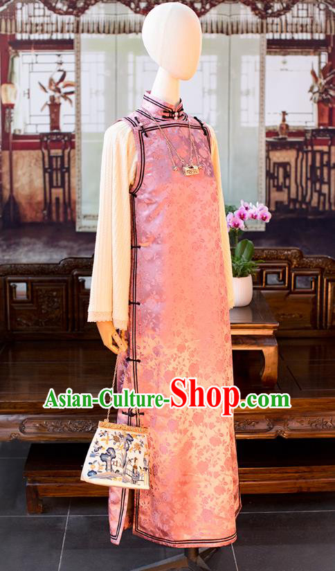 China Classical Lilac Silk Cheongsam Traditional Qipao Costume National Women Dress