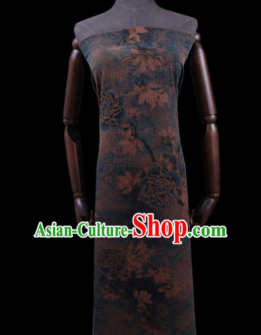 Asian Navy Watered Gauze Fabric Traditional Chinese Classical Peony Pattern Silk Drapery Cheongsam Cloth
