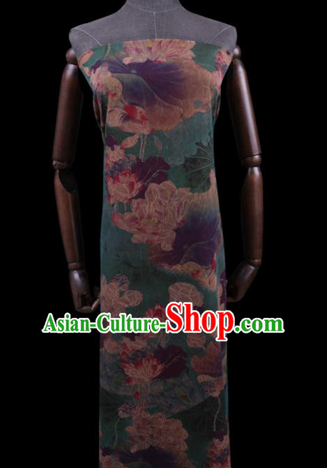 Asian Cheongsam Cloth Watered Gauze Drapery Traditional Chinese Classical Lotus Pattern Green Silk Fabric