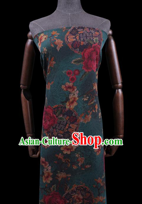 Chinese Classical Peony Pattern Green Watered Gauze Asian Traditional Cheongsam Cloth Drapery Gambiered Guangdong Silk Fabric