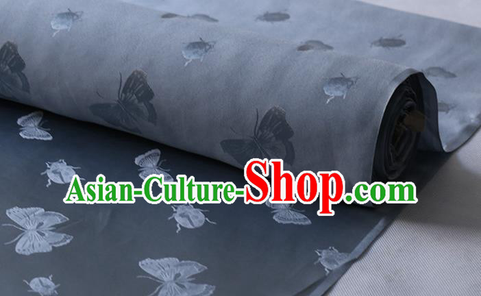 Chinese Silk Drapery Asian Classical Butterfly Ladybird Pattern Design Grey Mulberry Silk Traditional Hanfu Satin Cloth Fabric