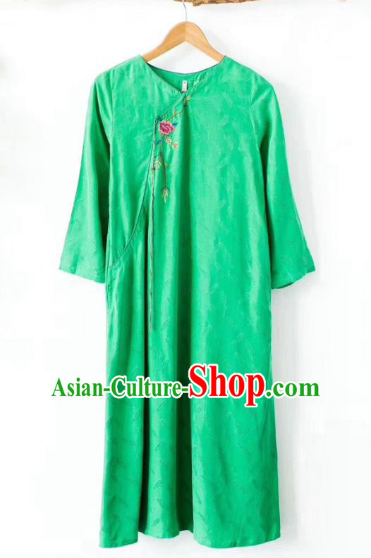Chinese National Green Qipao Dress Traditional Embroidered Clothing Women Cheongsam