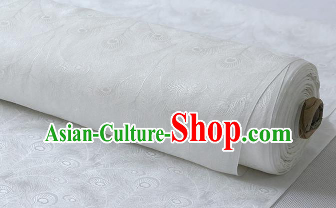 Chinese Traditional White Silk Fabric Classical Phoenix Feather Pattern Silk Drapery Cheongsam Jacquard Cloth