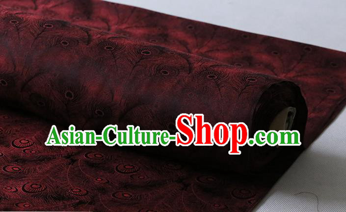 Chinese Bordeaux Silk Fabric Cheongsam Classical Phoenix Feather Pattern Jacquard Cloth Traditional Silk Drapery