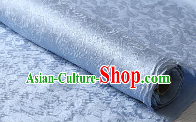 Chinese Cheongsam Traditional Jacquard Cloth Fabric Blue Damask Classical Twine Rose Pattern Silk Drapery