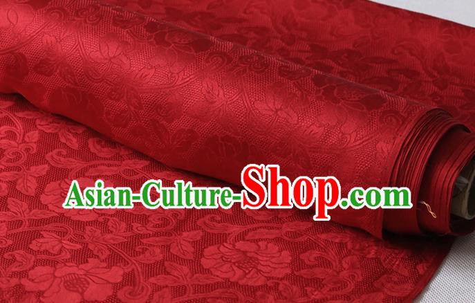 Chinese Traditional Cheongsam Silk Drapery Deep Red Damask Fabric Classical Twine Rose Pattern Jacquard Cloth