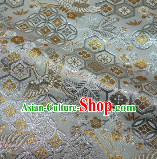 Japanese Traditional Cranes Pattern Design Brocade Nishijin Tapestry Satin Asian Kimono Grey Fabric