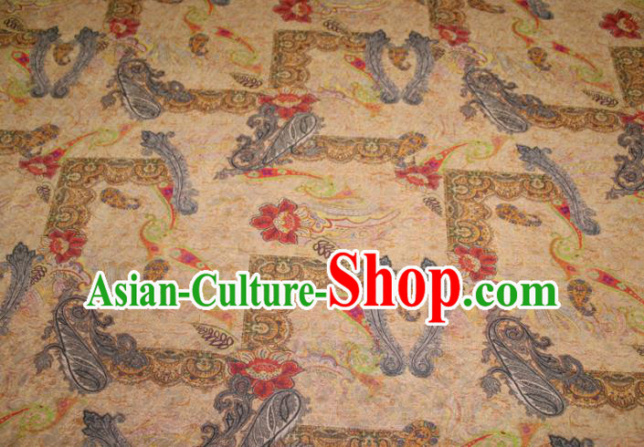 Chinese Cheongsam Yellow Satin Fabric Traditional Gambiered Guangdong Gauze Classical Royal Pattern Silk Drapery