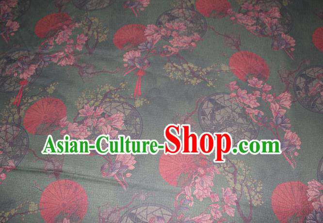Chinese Cheongsam Green Satin Fabric Traditional Gambiered Guangdong Gauze Classical Mangnolia Pattern Silk Drapery