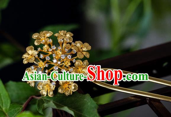 China Ancient Court Lady Hair Stick Ming Dynasty Gilding Viburnum Tassel Hairpin Traditional Hair Accessories