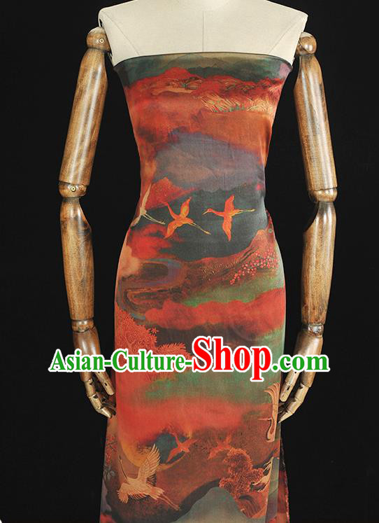 Chinese Cheongsam Gambiered Guangdong Gauze Classical Cranes Pattern Silk Material Traditional Fabric
