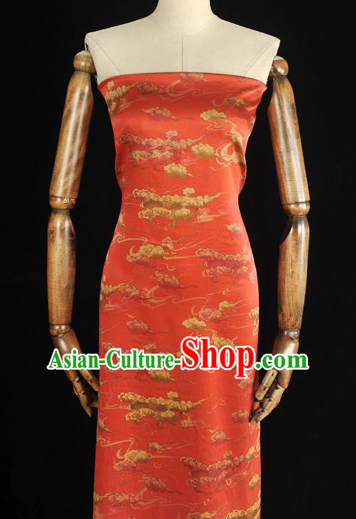 Chinese Traditional Red Silk Fabric Cheongsam Gambiered Guangdong Gauze Classical Clouds Pattern Silk Material