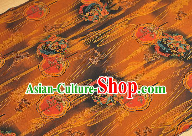 Chinese Classical Palace Fan Pattern Gambiered Guangdong Gauze Cloth Material Traditional Cheongsam Brown Silk Fabric