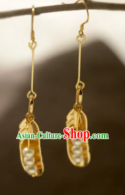 Handmade Traditional Classical Cheongsam Ear Accessories Chinese National Golden Leaf Earrings
