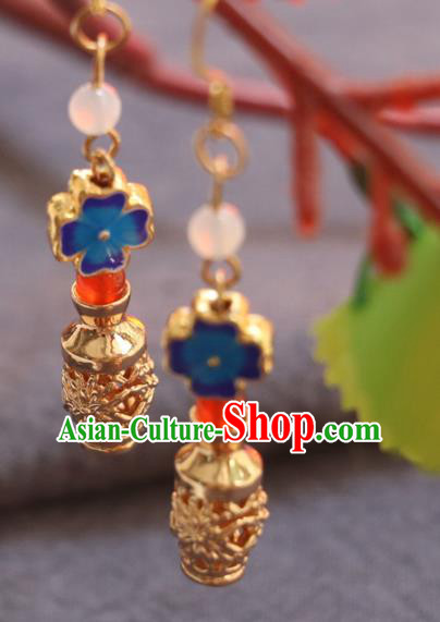 Handmade Traditional Golden Vase Ear Accessories Chinese National Enamel Earrings