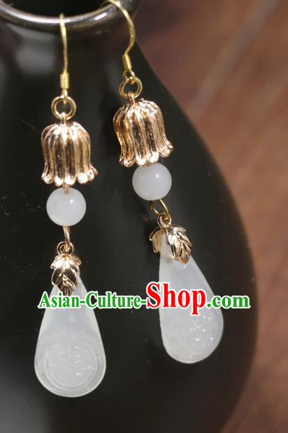 Handmade Traditional White Glass Ear Accessories Chinese Hanfu Jewelry National Golden Convallaria Earrings
