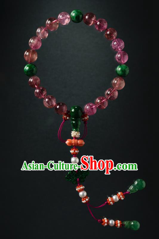 Chinese Traditional Qing Dynasty Court Jewelry Ancient Imperial Concubine Pink Tourmaline Bracelet Accessories