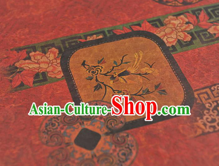 Top Grade Red Gambiered Guangdong Gauze Cheongsam Fabric Chinese Traditional Flowers Pattern Silk Drapery