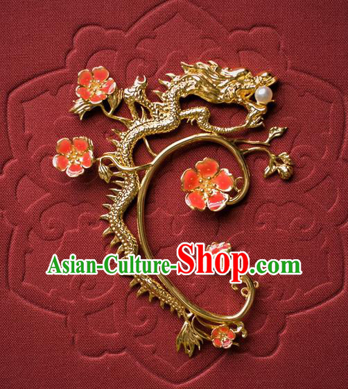China Ancient Empress Gilding Dragon Ear Jewelry Accessories Traditional Qing Dynasty Queen Earrings