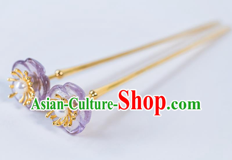 China Traditional Court Hanfu Hair Accessories Ming Dynasty Amethyst Hair Clip Ancient Princess Plum Blossom Hairpin