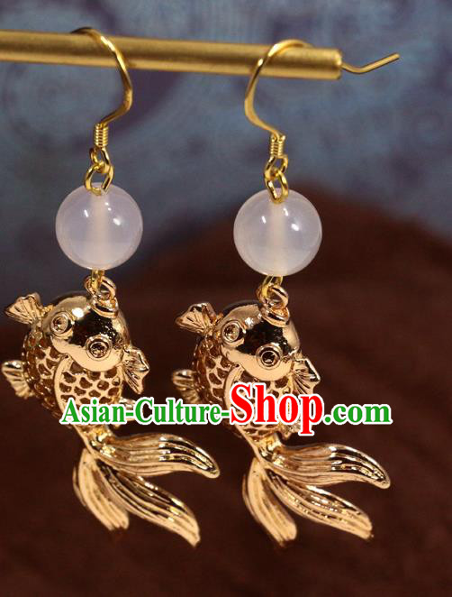 Handmade Chinese Traditional New Year Ear Accessories National Hanfu Goldfish Earrings