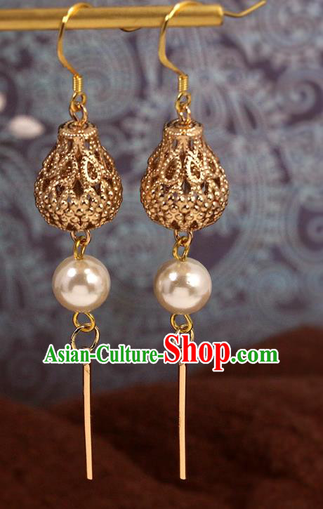 Handmade Chinese Traditional New Year Ear Accessories National Hanfu Jewelry Golden Lantern Earrings