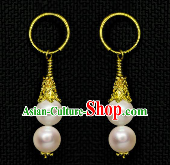 Handmade Chinese Traditional Ming Dynasty Pearls Ear Accessories Jewelry Ancient Court Empress Earrings