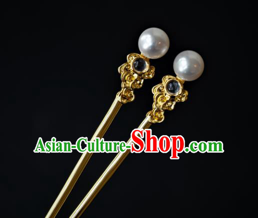 China Ancient Princess Albite Hair Stick Pearls Hairpin Traditional Tang Dynasty Court Hair Accessories