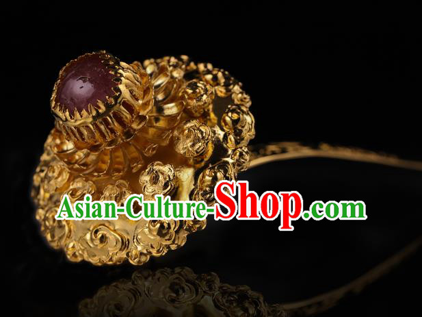 China Ancient Court Woman Hanfu Hair Stick Handmade Hair Accessories Traditional Ming Dynasty Palace Golden Hairpin